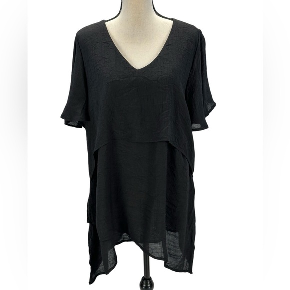 Avenue Short Sleeve V Neck Mylah Layer Tunic Blouse - Black - size 18 - Picture 1 of 8